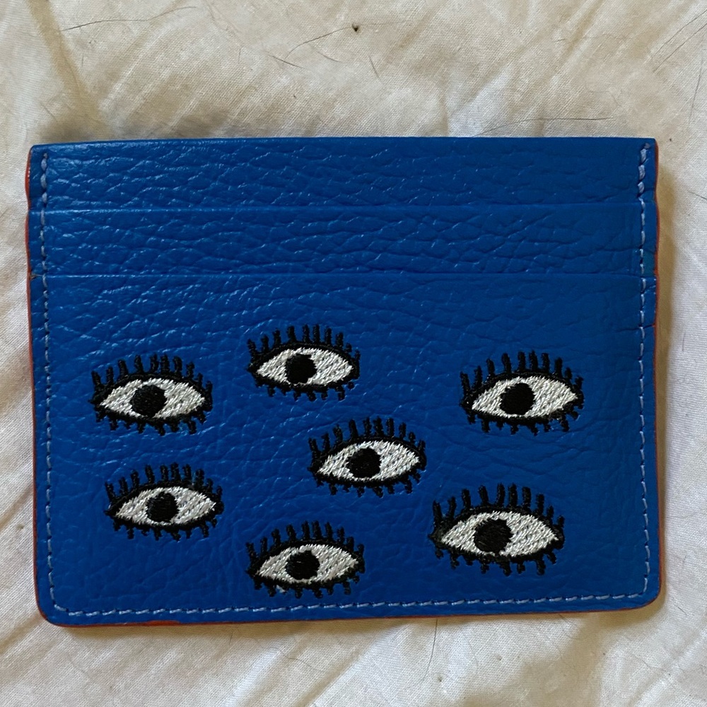 Blue min & mon embroidered eye card holder wallet